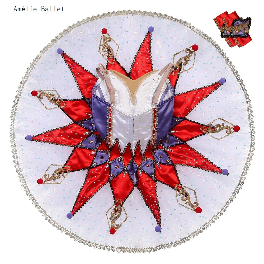 B25015 Purple White and Red Professional Ballet Tutu for Harlequinade Variation Made-to-order Ballet Costumes