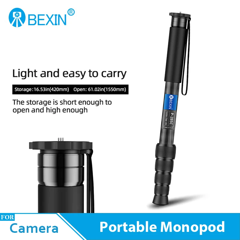 BEXIN P285C Camera Monopod Lightweight Carbon Fiber Tripod Monopod Portable Video Stand Shooting Travel Monpod for DSLR Camera