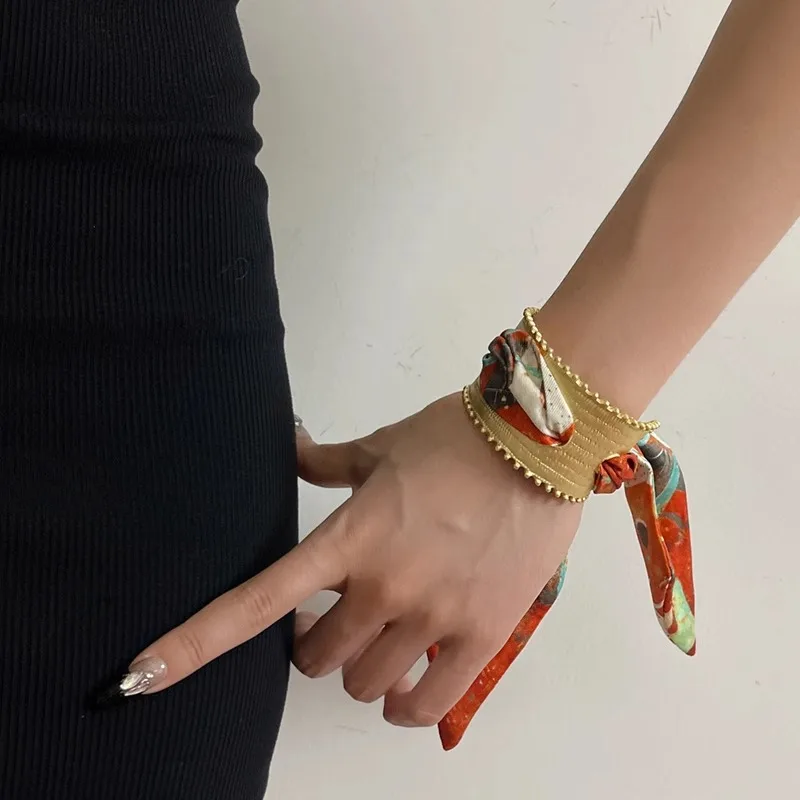 

Western Retro Vintage Style Gold Light Luxury Silk Scarf Open Wide Bangles Niche Exaggerated High-end Bracelet