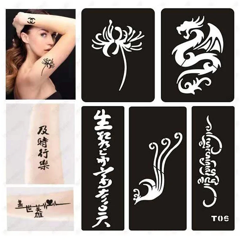 Plantillas de tatuaje reutilizables para manos, piernas, brazos, Delfín, gato, mariposa, aerógrafo pequeño, purpurina, Henna, plantillas para niñas,