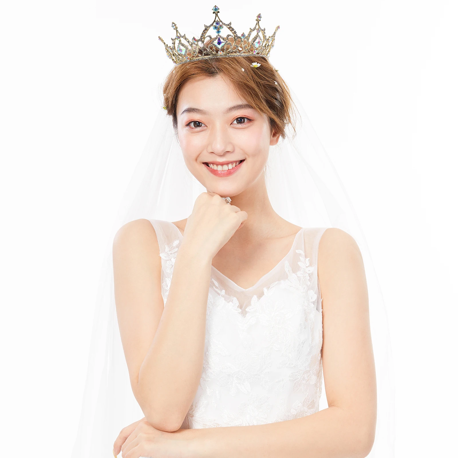 

Crystal Crown Bridal Hair Accessories Alloy Tiara Party Headdress Wedding Dress Decorative Birthday Photo Props