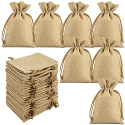 50/100Pcs Fashion Small Burlap Jute Sack Linen Pouch Bag Drawstring Bag Wedding Supplies