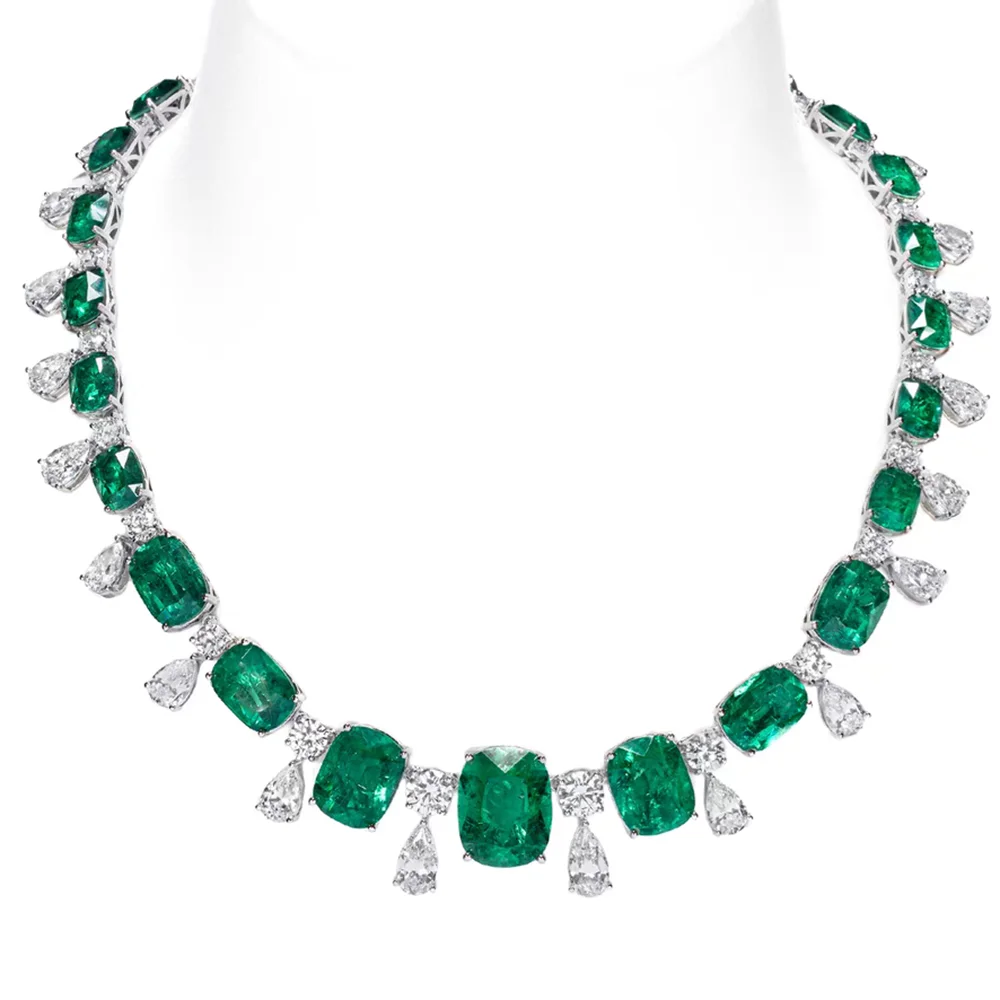 

ARIGAYA Solid 925 Silver Synthetic Emerald Green GemStone High Carbon Diamond Tennis Necklaces Luxury Fine Jewelry Women Party
