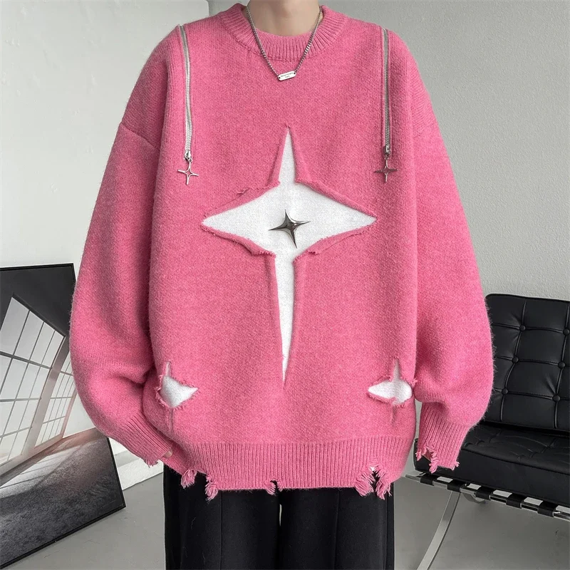 Męskie swetry z nadrukiem Męskie swetry zimowe Nowość w swetrach Pullover Knit Harajuku Dzianina Luksusowa odzież Odzież