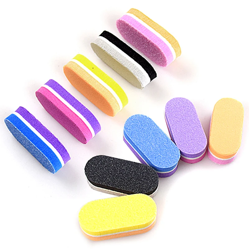 Bloc de limes à ongles éponge Double face, tampon dissolvant de vernis Gel UV, papier de verre coloré, râpe à callosités, accessoires pour ongles, 20 pièces/lot