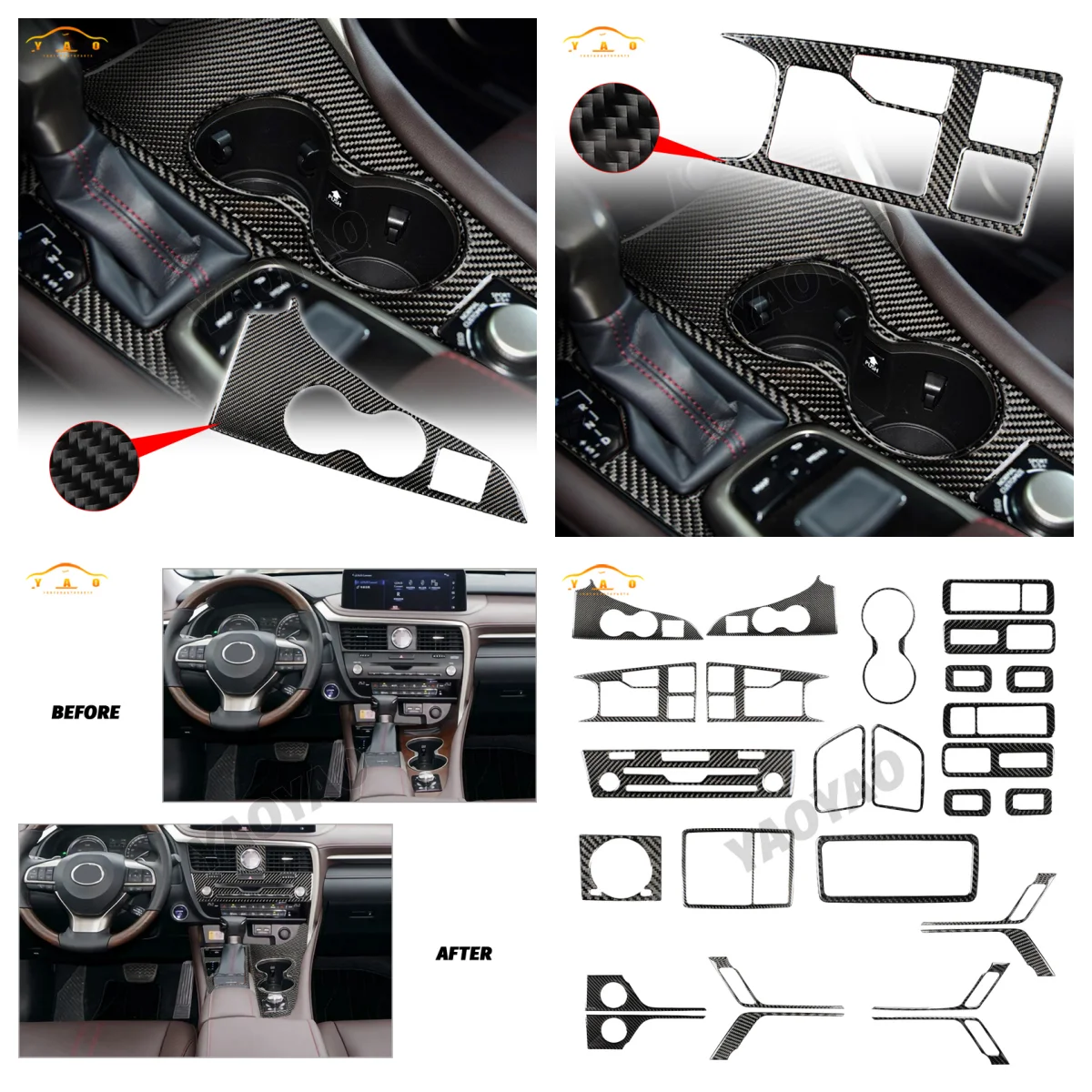 Water Cup Gear Shift Panel Sticker Cover Trim Decor Car Styling For Lexus RX300 270 200T 450H 2016-2019 Carbon Fiber Auto Part