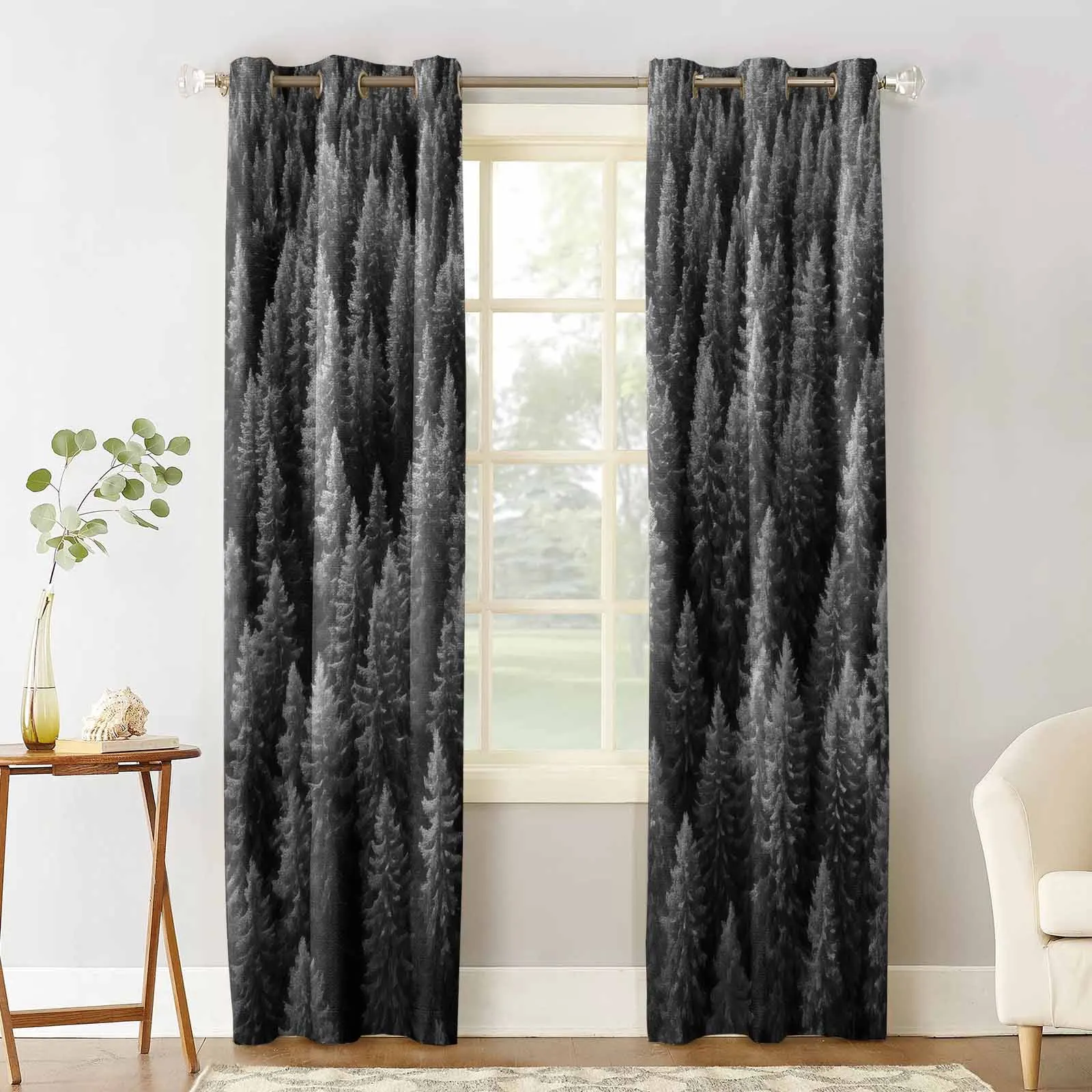 Wallpaper Forest Tree Autumn Living Room Bedroom Elegant Curtains For Kitchen The Room Window Treatments Drapes