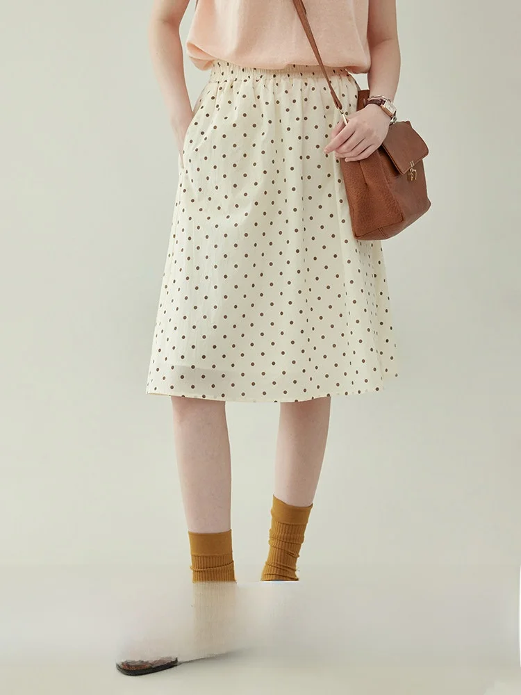 Original Retro Polka Dot A-Line  Skirt High Waist Women's Summer New Elastic Waist Skirt Casual Style Cotton Fabric