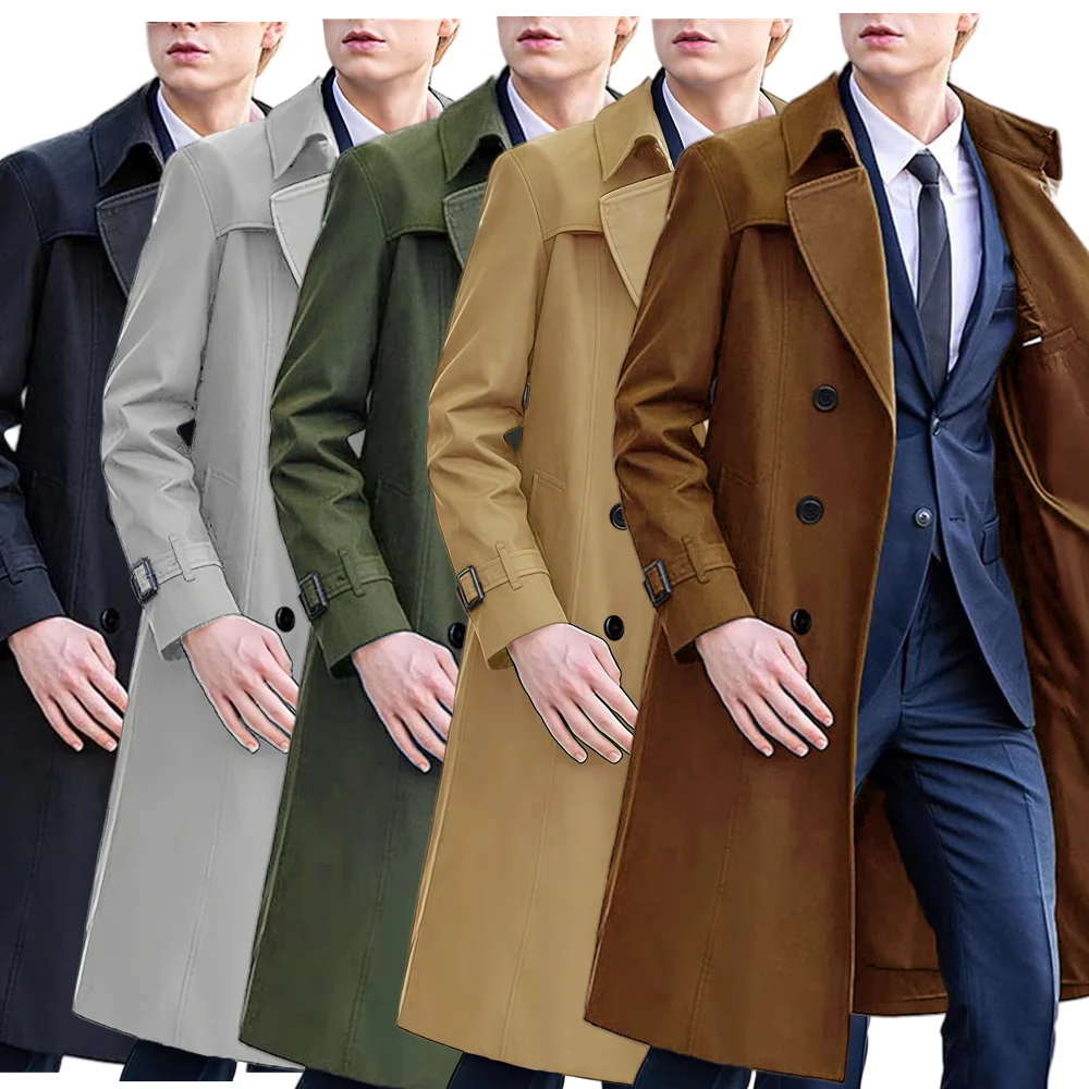 Hombres Caballero Otoño Invierno doble botonadura solapa gabardina negocios Casual Caballero abrigo chaqueta prendas de vestir abrigo cálido rompevientos