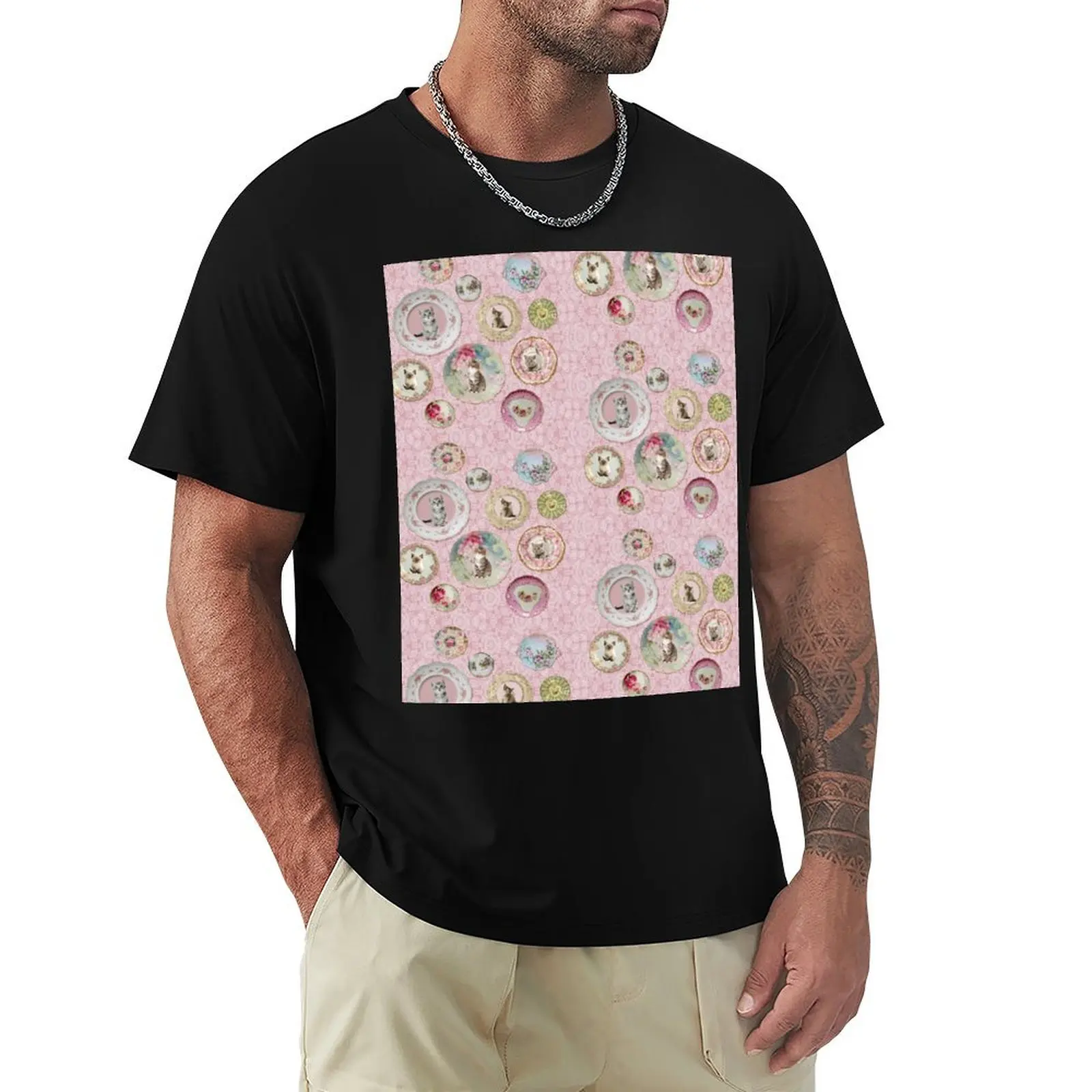 Witchcraft School Kitten & Cat Plates on Umbridge Lace T-Shirt t shirts cotton 100% T-Shirt