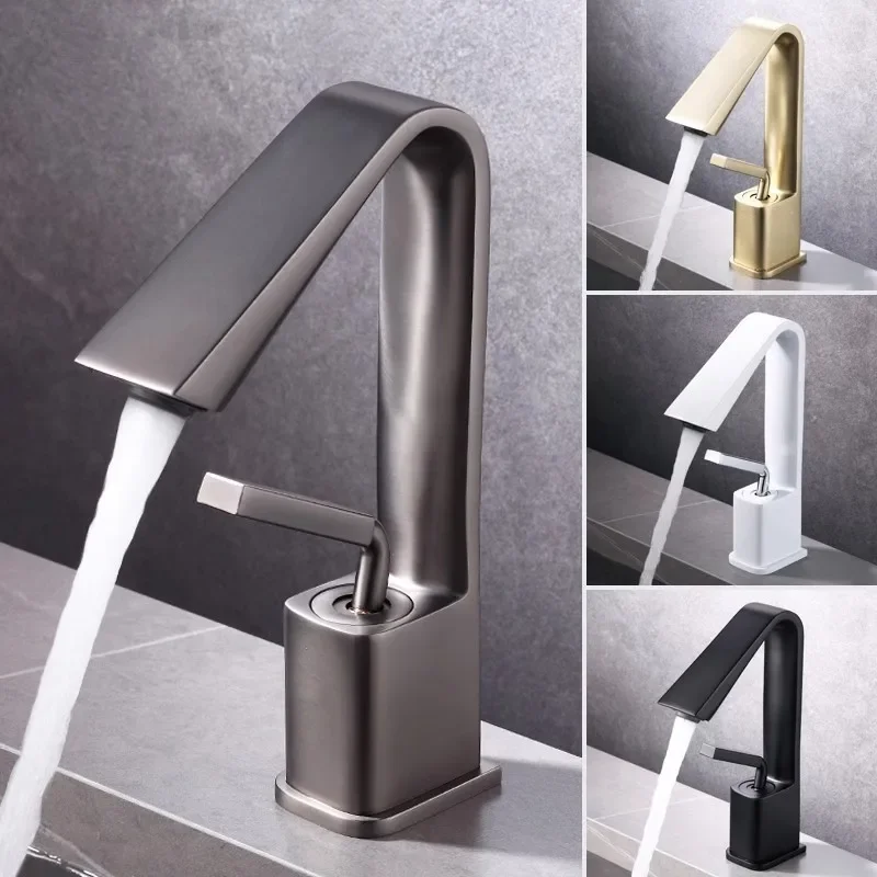 

Brushed Gold Basin Faucet Gray Bathroom Brass Lavotory Mixer Tap Hot Cold Sink