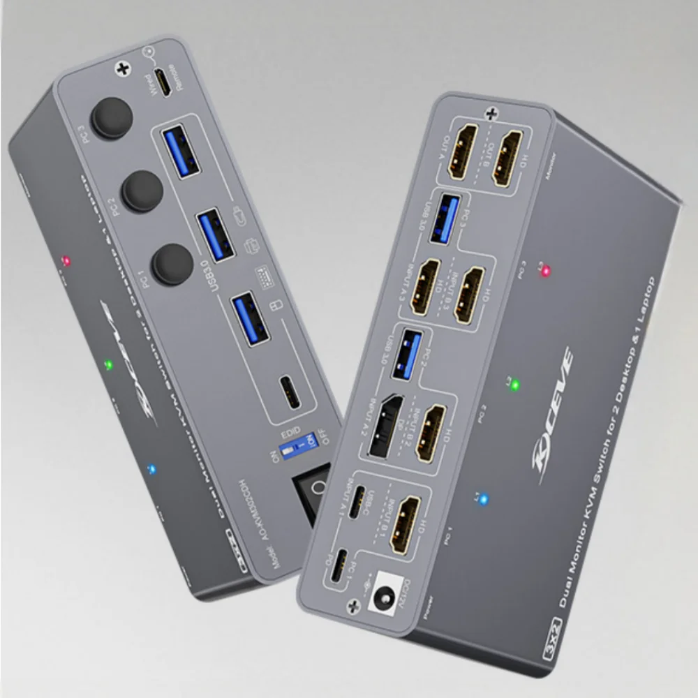 

KVM-переключатель KCEVE, 2 монитора, 3/2 компьютера, USB C, HDMI DP, KVM-переключатель USB3.0, двойной монитор для ноутбуков/настольных компьютеров, 4 устройства USB3.0