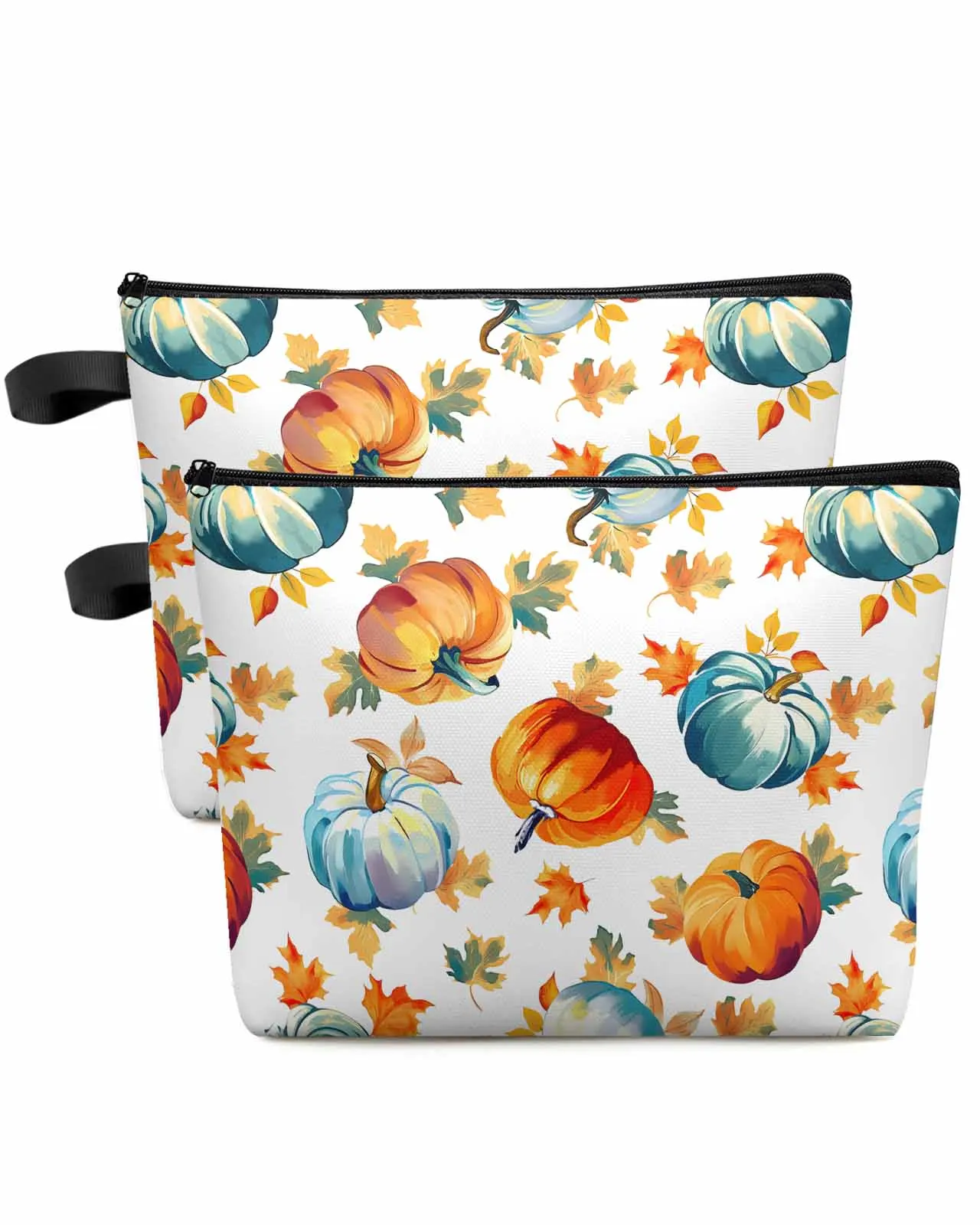 Pumpkin Leaves Hand-Painted Watercolor Women Portable Storage Bag Pouch Napkin Cosmetic Bags Organizer Ladies Makeup Bag