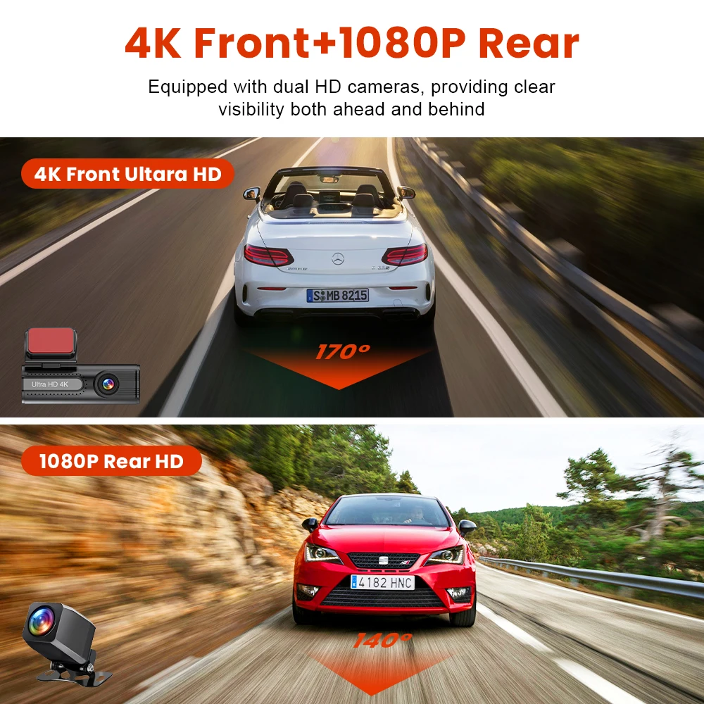 Soam Dash Cam 4K/1080P Front and Rear Full Dashcams for Car,GPS,WiFi & App Control,170° Wide Angle,Night Vision,WDR,Parking Mode