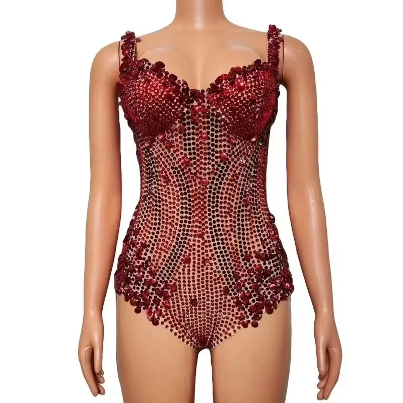

Women Sexy Bodycon Bodysuit Luxury Full Rhinestones Sequin Nightclub Party Celebrate Bar Singer Performance Costume Stage Wear