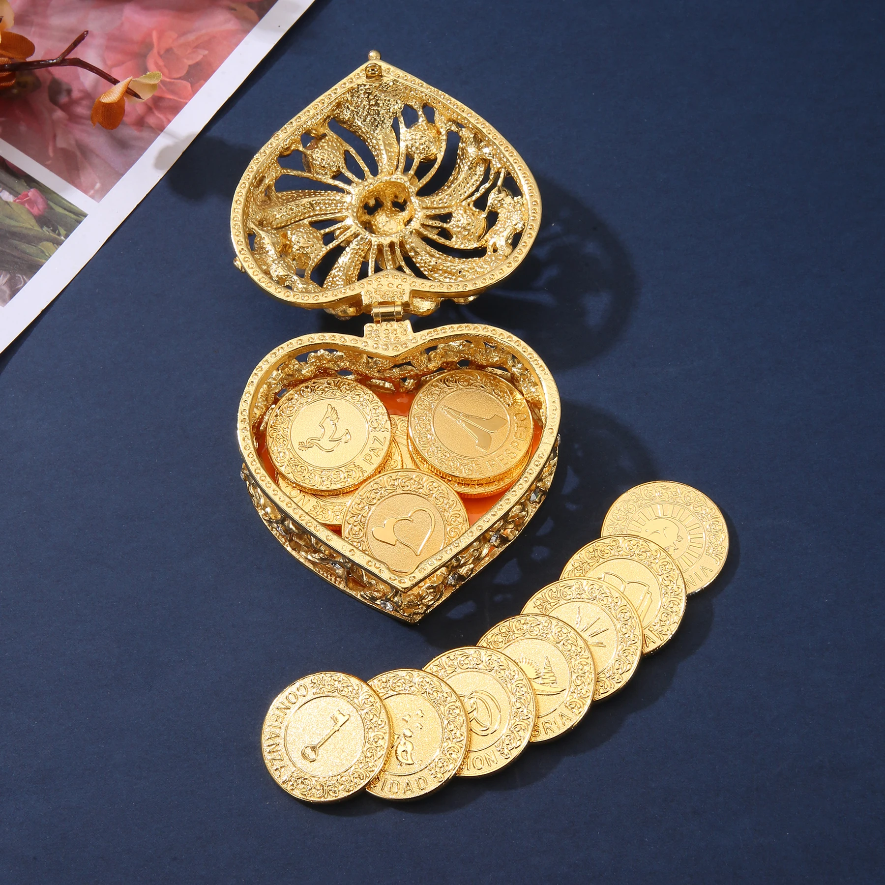 

Spanish Arras Unity Coins Set Para Boda With Heart Gift Box Ceremony Bride Favors Jewelry