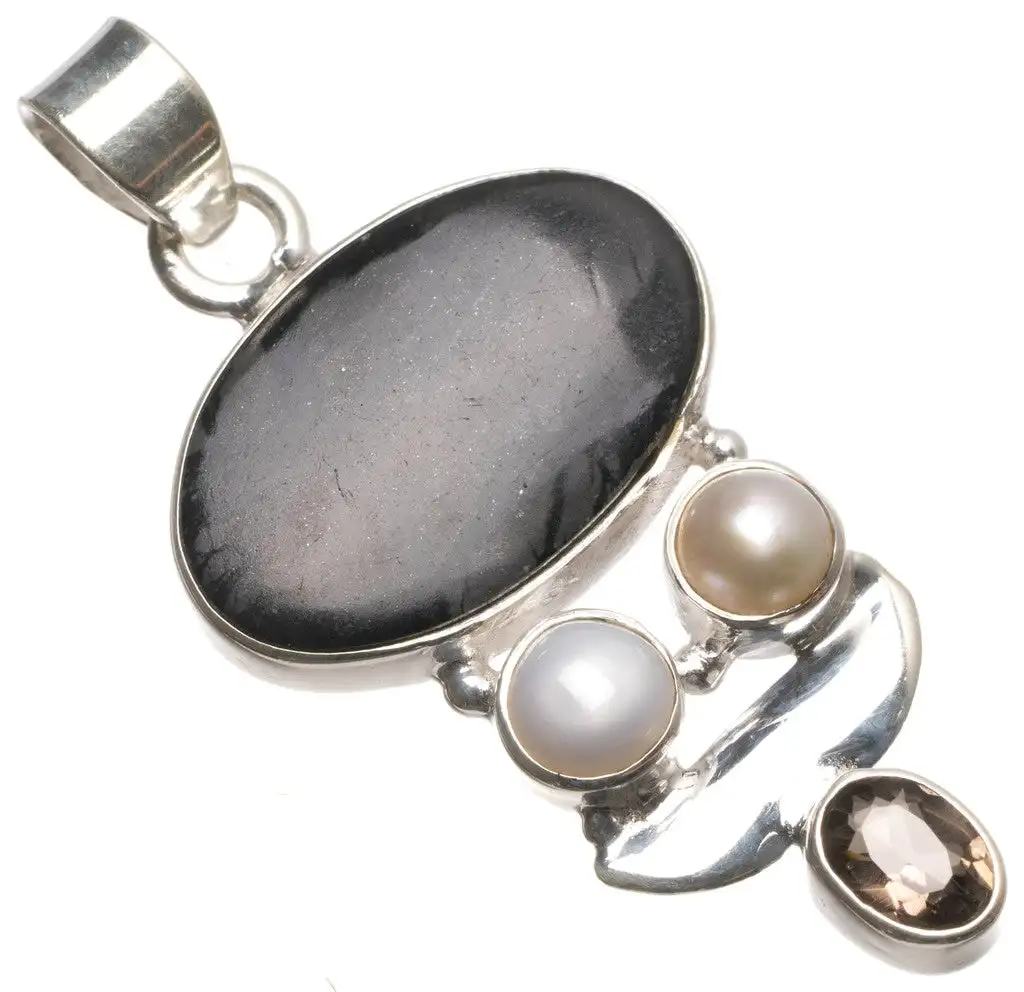 Picasso Jasper,River Pearl and Smoky Quartz Handmade Unique 925 Sterling Silver Pendant 2