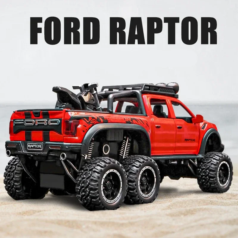 

1:28 Ford Raptor F150 Alloy Pickup Car Model Diecast Metal Toy Off-Road Vehicles Model Simulation Sound and Light Children Gifts