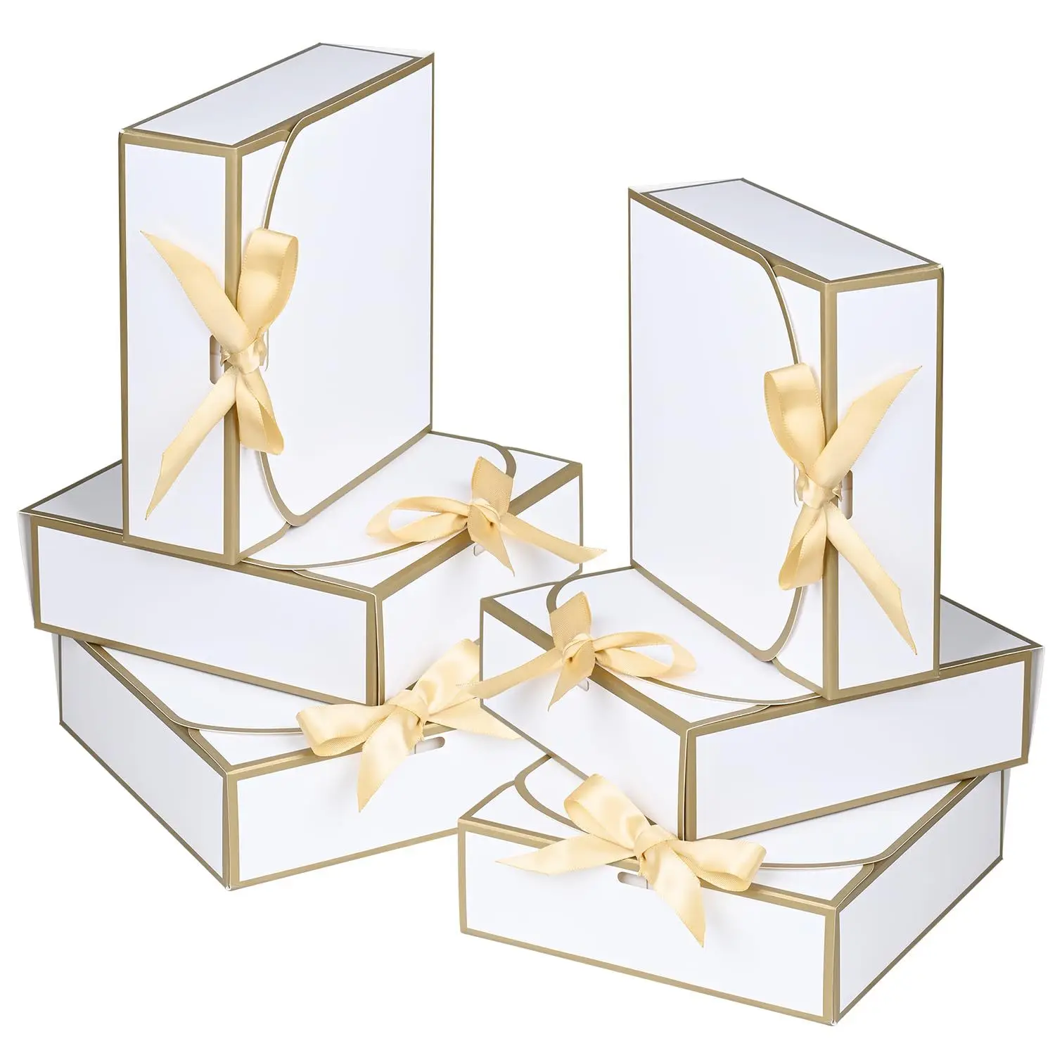 5 Sets elegante weiße Geschenkboxen, ideal für Hochzeiten, Brautjungfern-Geschenke, Einweihungsfeiern, Geburtstage, besondere Anlässe, Geschenkverpackungen – Detail 2