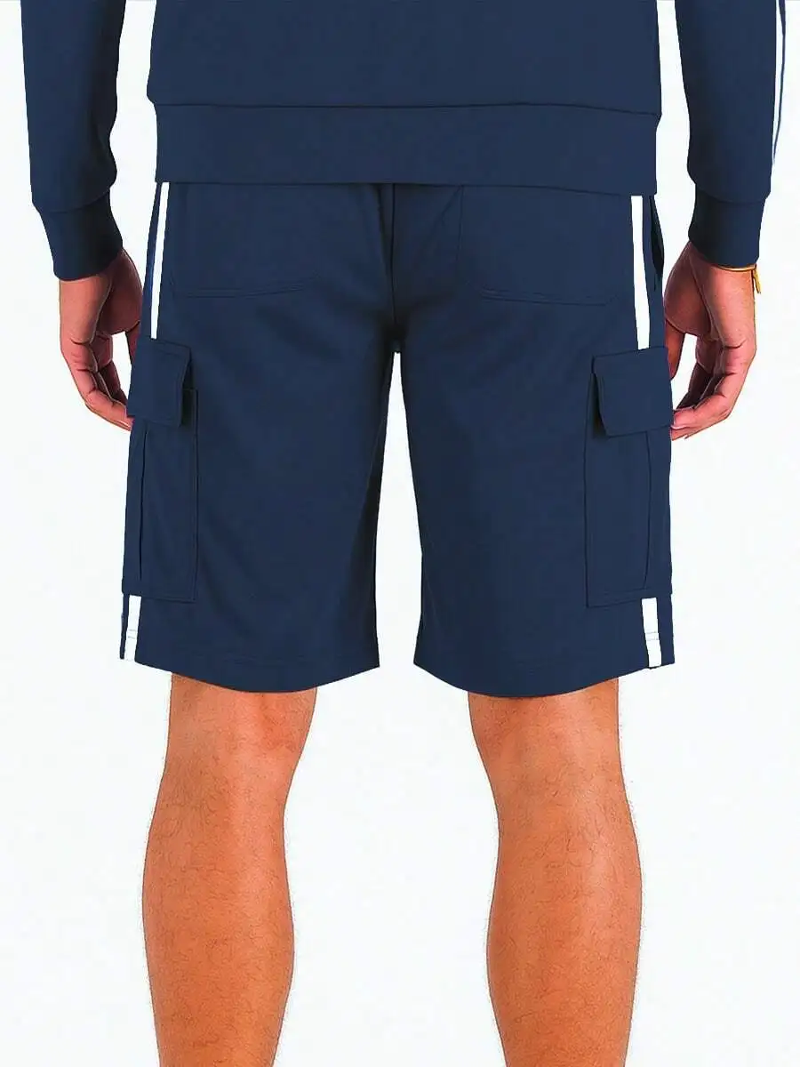 

Mens Two Stripe Cargo Shorts With Elastic Waist Drawstring Pockets Regular Fit Summer Casual