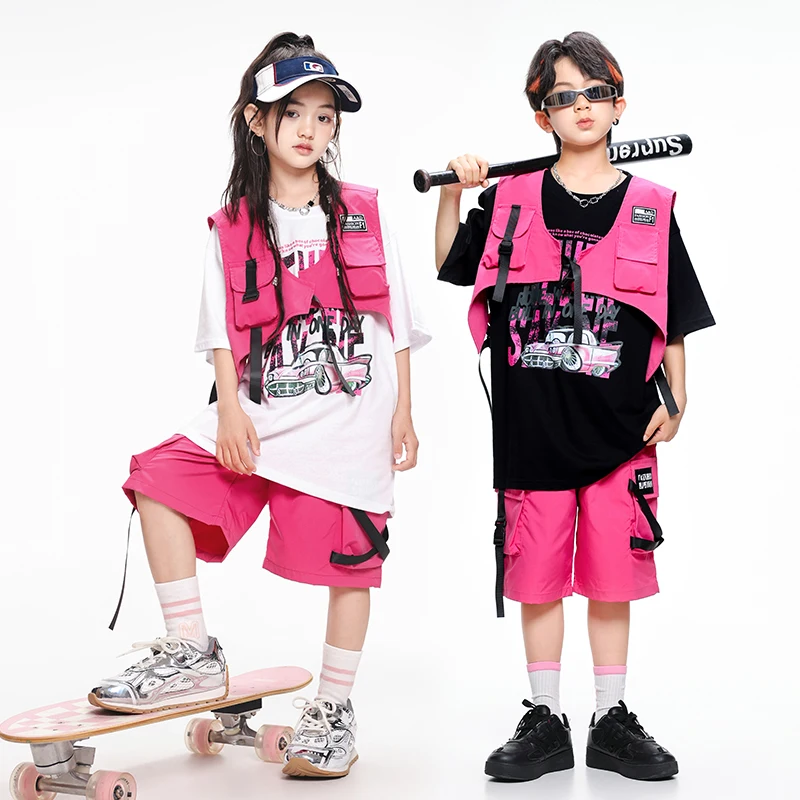 Gilet Hip Hop pour garçons, t-shirt, pantalon Cargo coloré, ensembles de vêtements de danse de rue pour filles, Costumes de Jazz k-pop pour enfants, Streetwear