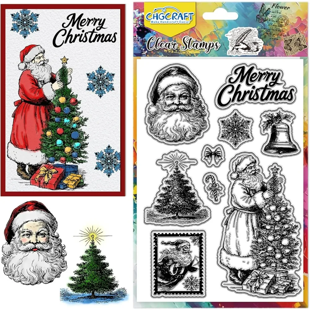 Weihnachtselemente, transparente Stempel, Weihnachtsmann, transparente Stempel, Weihnachtsbaum, transparente Silikonstempel, Siegel für die Kartenherstellung
