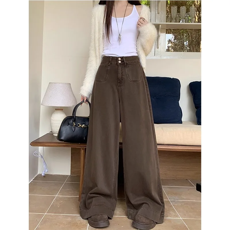 

2025 New Fashionable American Retro Wide Leg Jeans High Waist Slim Look Casual Loose Floor Pants Women's Brand Clothing