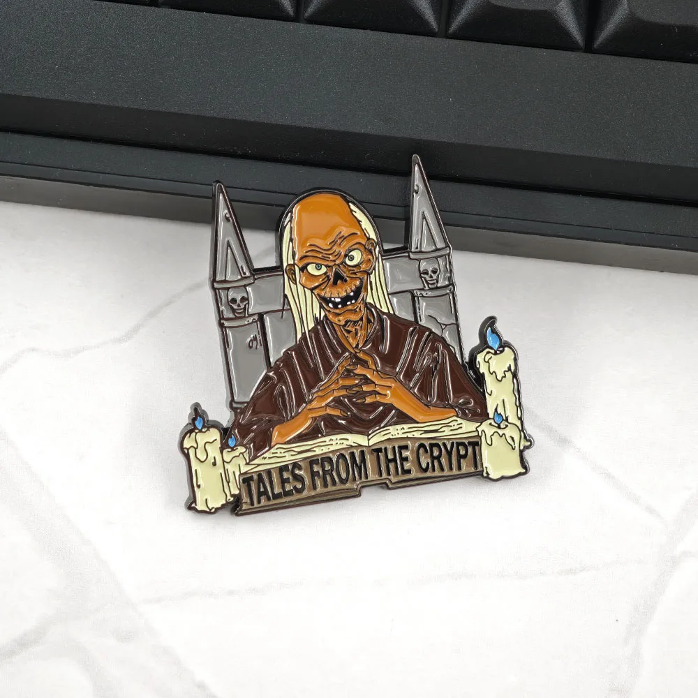 Vintage Tales From The Crypt Enamel Pin Horror Movie Crypt Keeper Metal Badge Scary Skeleton Zombie Lapel Pins Jewelry Brooch