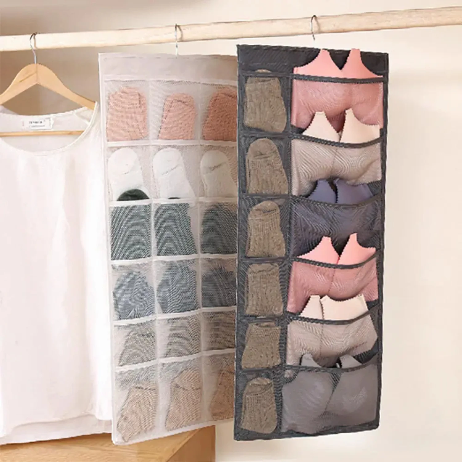 New Wall Hanging Storage Bag Wardrobe Organizer Double Side Underwear Bra Socks Sorting Bag Bedroom Hanging Storage Bag