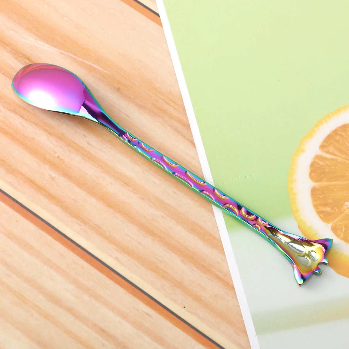 

Colorful Long Neck Giraffe Shape Stainless Steel 304 Ice Cream Coffee Dessert Spoon Portable Lightweight Special Surface