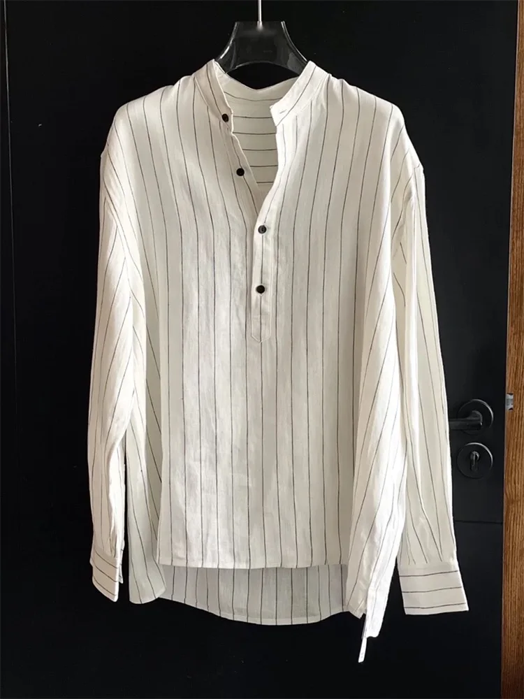 เสื้อไหมทรงตรง แขนยาว ลายทาง คอตั้ง ทรงหลวม สไตล์เกาหลี ดีไซน์เรียบง่าย ใส่ได้หลายโอกาส สำหรับผู้หญิง ฤดูใบไม้ร่วง