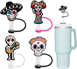 Halloween Straw Cover Cap for Stanley Tumbler 8mm Skull Silicone Straw Topper Dust-Proof Reusable Straw Tips Cup Accessories