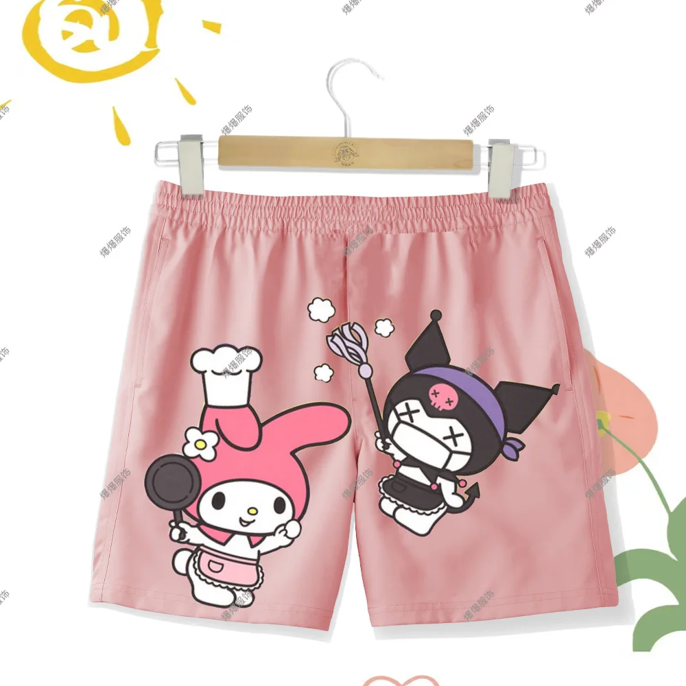 Colorful Children's Clothing Beach Board Shorts Girl's Printed Merlot and Kuromi Soft and Comfortable Kid Swimming Pants 2-14Y