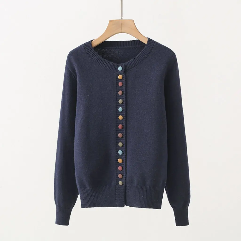 B1YUE-1007 Dames Koreaanse Stijl Gebreid Vest Herfst Winter Franse Stijl Trui Kleur Gesp Ontwerp Groothandel