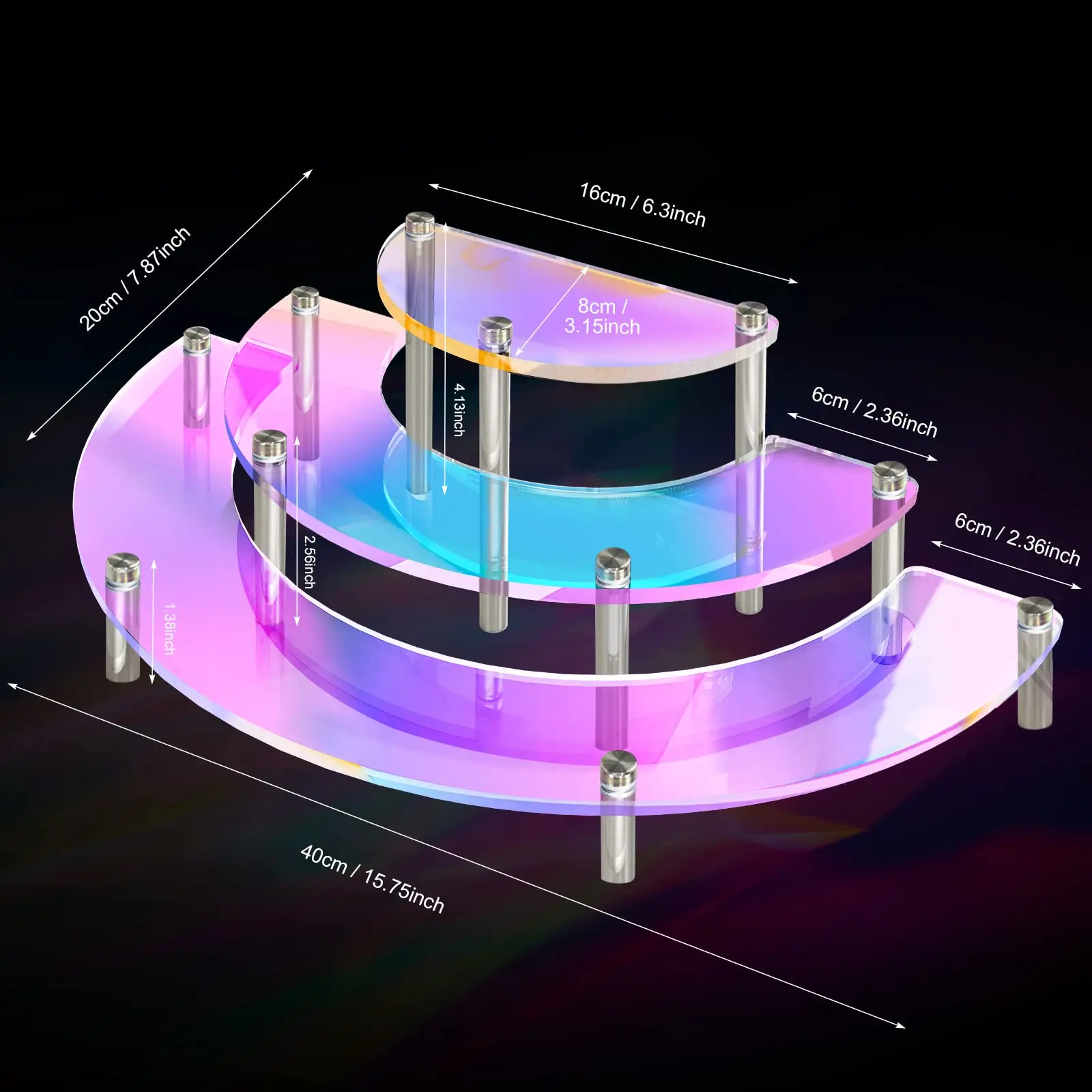 Half Moon Acrylic Risers Display Shelf,3 Tier Rainbow Cupcake Stand Organizer for Perfume Figure Jewels Dessert Cosmetic Holder