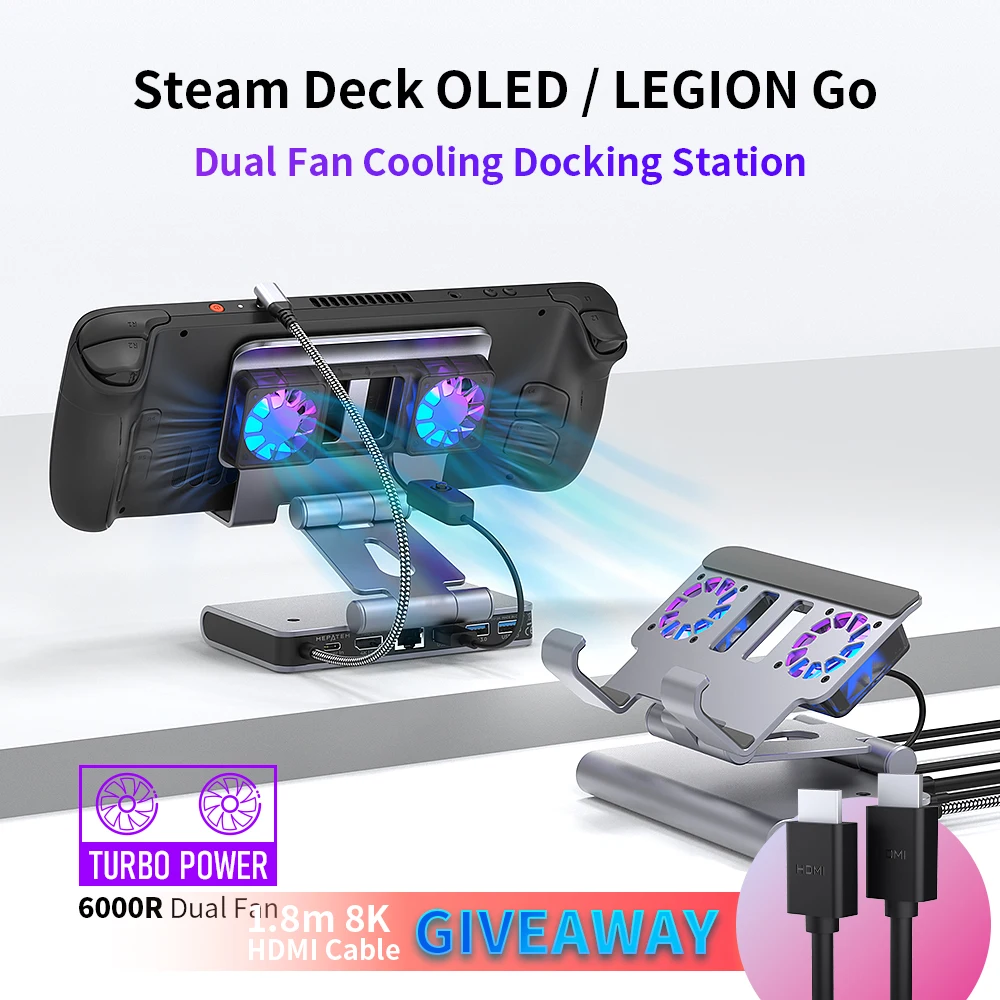 Steam Deck OLED Dual Fan Cooling Docking Station  for ROG Ally X & Switch OLED Fan Cooling Docking 4K2K1080P Steam Deck Docking