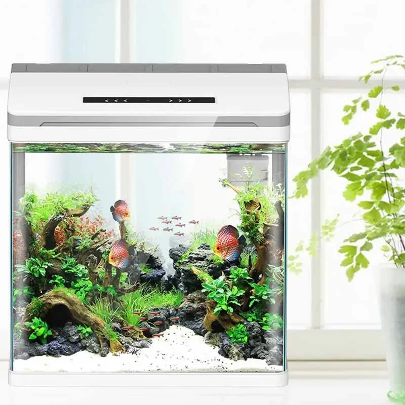 Smart Fish Tank Filter Silent Feeding Plexiglass Aquarium Box LED Light Goldfish Bowl Fish Tank Tabletop Ecological Water Tank