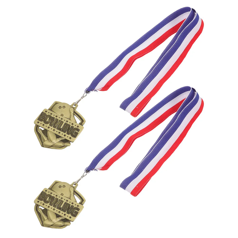 2 PCS Bowling Gold Awards Party Favors Competition Medals with Neck Ribbon Chocolate for