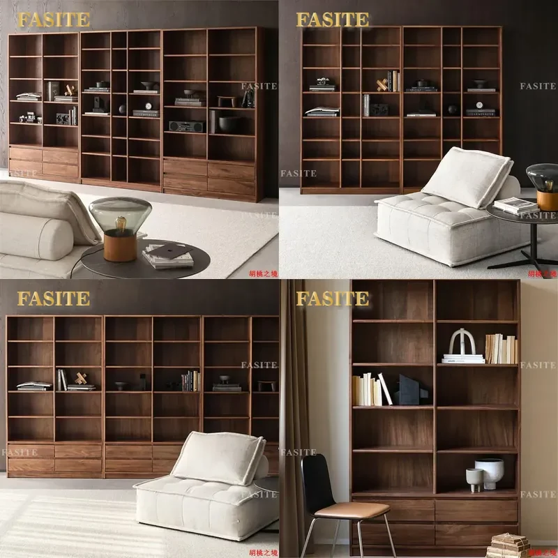 For North American Black Walnut Full Wall Combination All Solid Wood Bookcase Small Apartment Simple Modern Study Bookshelf