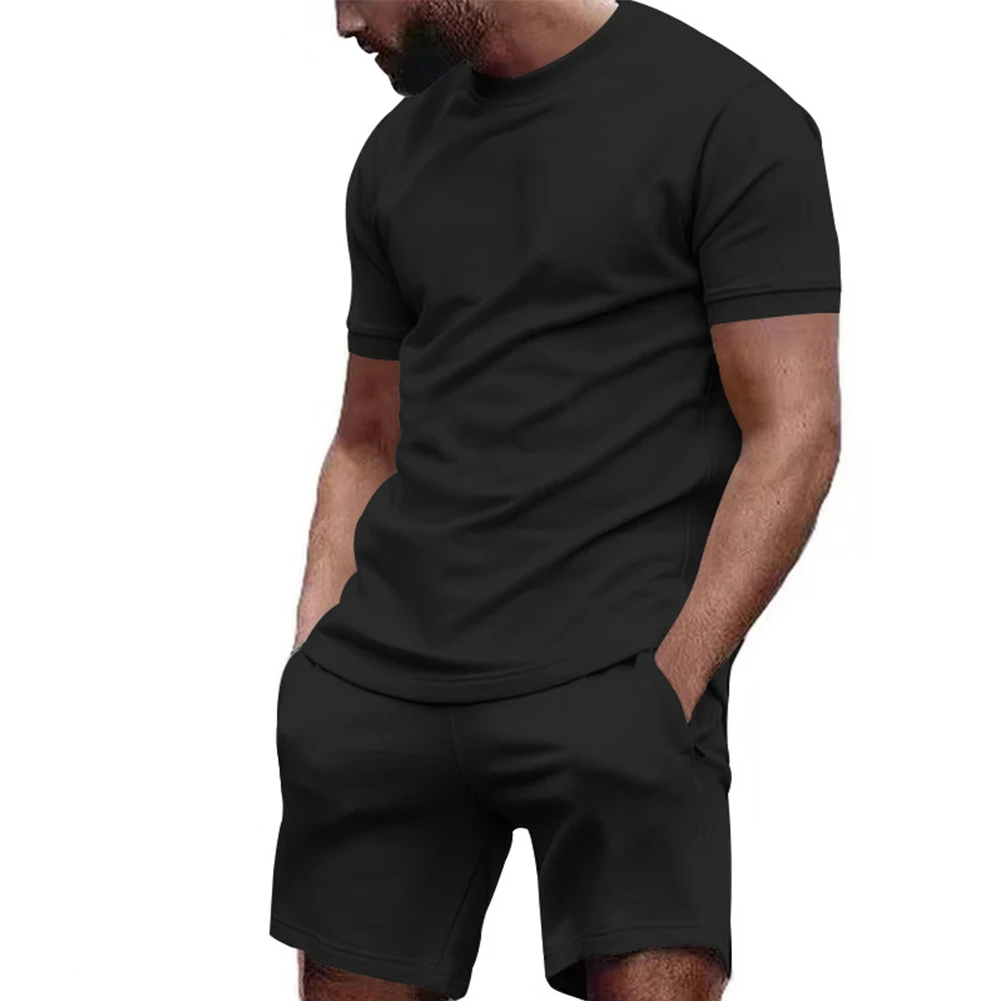 Top Shorts Set Men Two-Piece Set Pullover Short Sleeved Sports Stretch Sweat-wicking Breathable Minimalist Hot