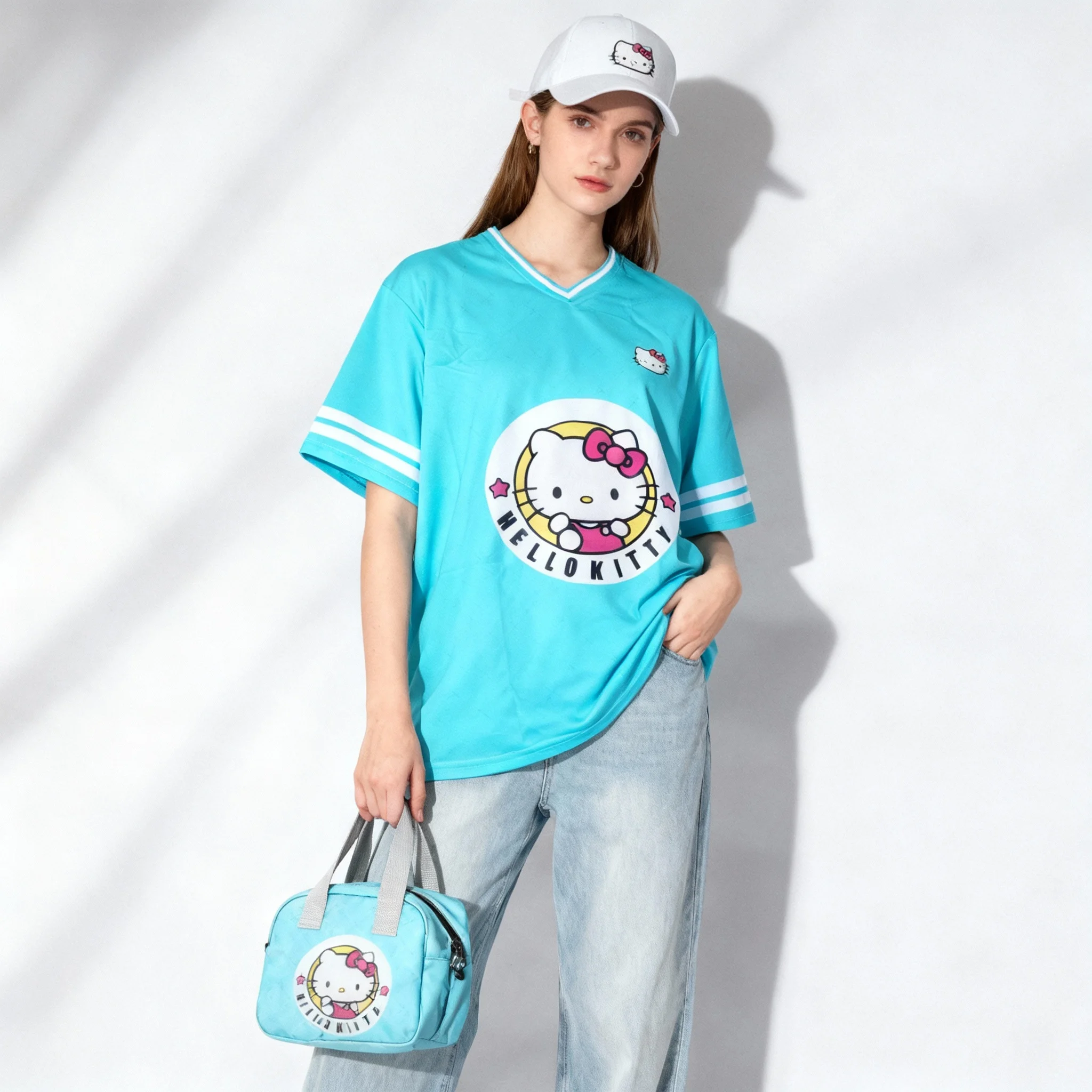 2026 سانريو الأسرة مرحبا كيتي سلسلة تيشرت رياضي حلو ورائع الشارع الأمريكي تيشيرت صيفي المرأة الكبار حجم كبير قمة جديدة