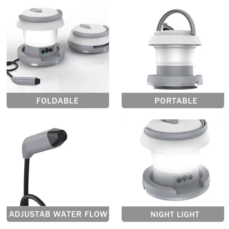 WOWER Portable Bidet Foldable 1L Toilet Sprayer Travel Shattaf with Light for Personal Cleaning Hiking Camping Lantern