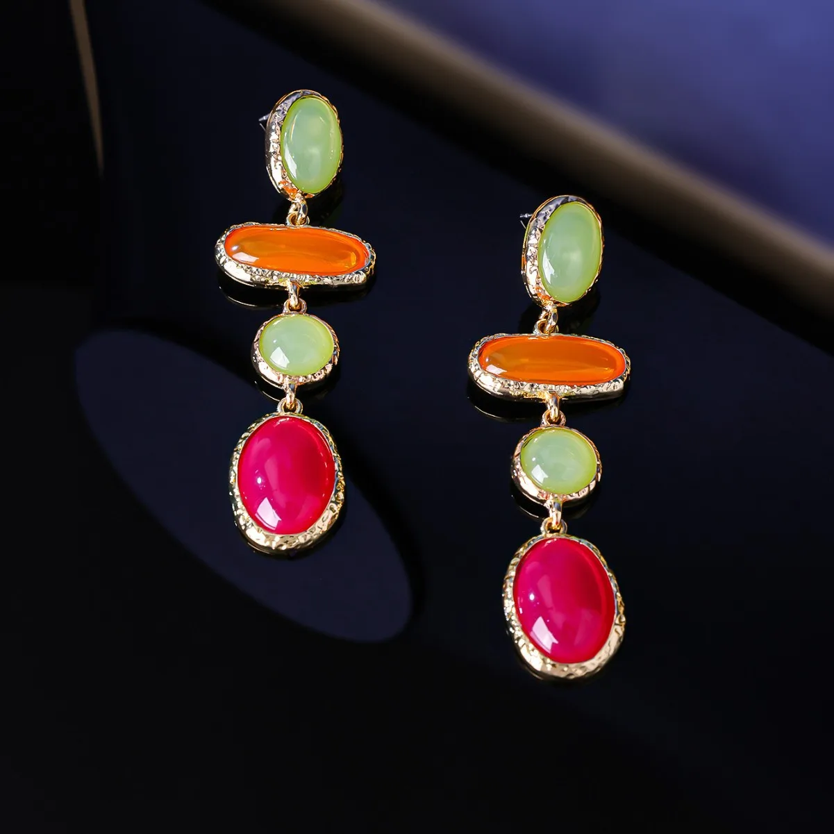 Colorful Retro Resin Dangle Earrings Vintage Geometric Charm Unique Artisan Oval Earring Daily Wear Jewelry Accessory For Women