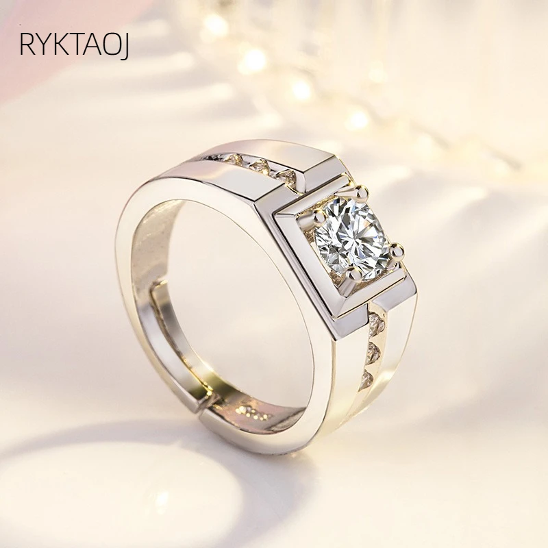 925 Sterling Silver Couple Rings Set Heart‑Design Moissanite Matching Promise Rings Adjustable Wedding Band Lovers Jewelry Gift
