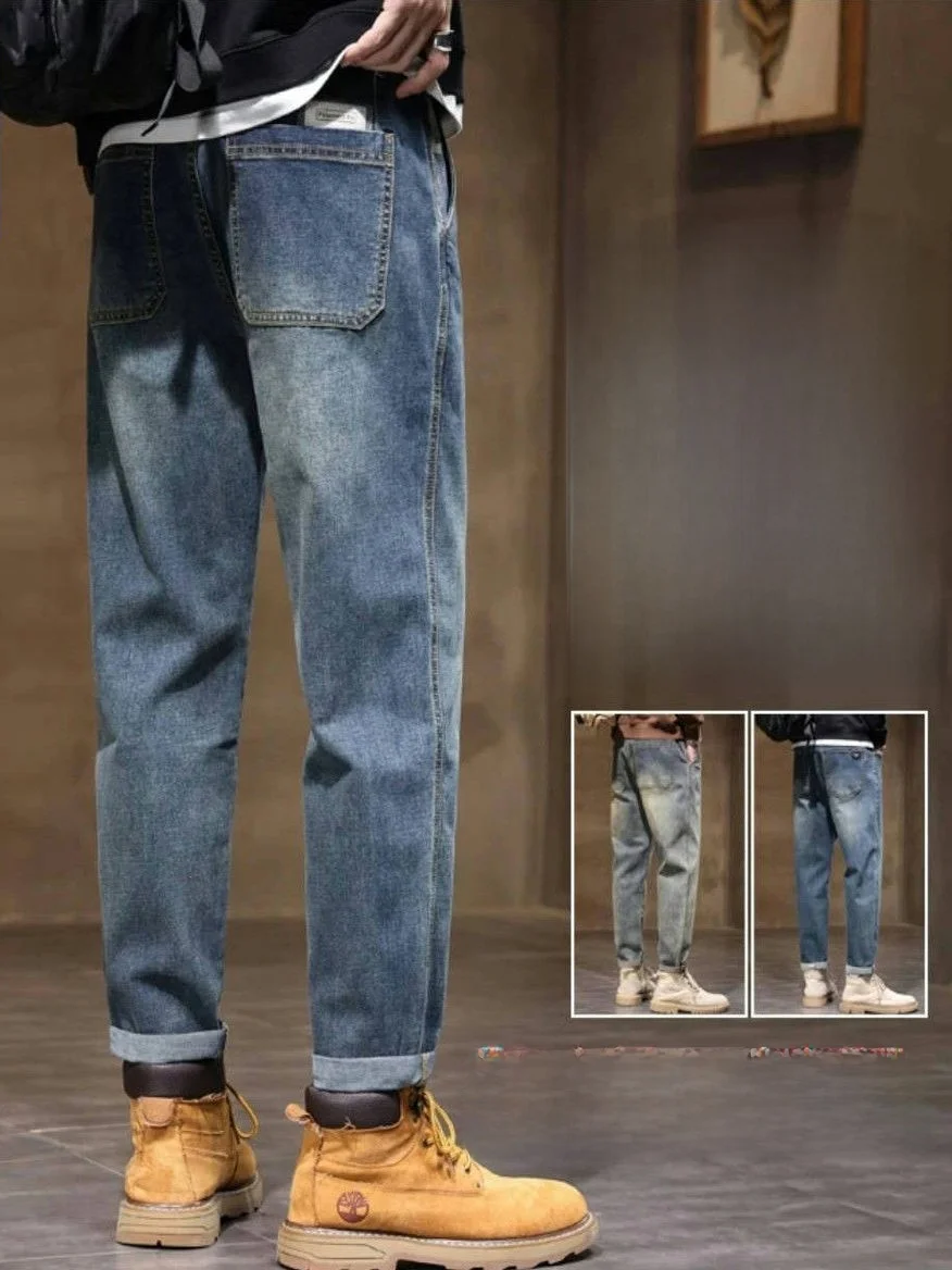 

Мужские джинсы свободного прямого кроя, повседневные, устойчивые к деформации, в американском ретро-стиле, весна-осень, новинка