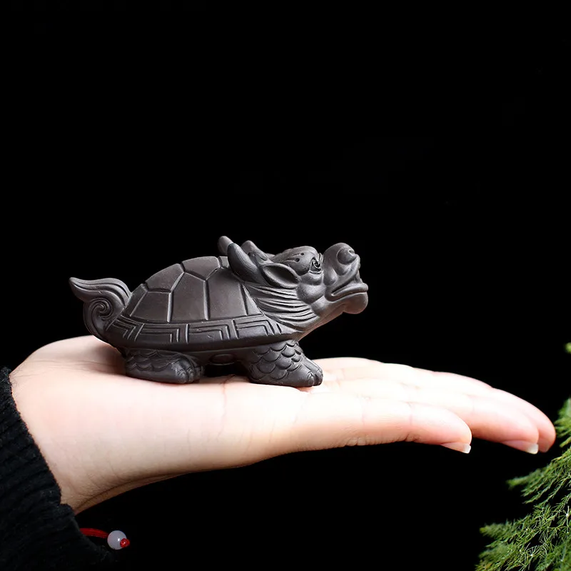 Handmade Zisha Purple Clay Dragon Turtle Tea Pet Wealth Figurine Fortune Symbol Tea Set Desktop Decor Ornament