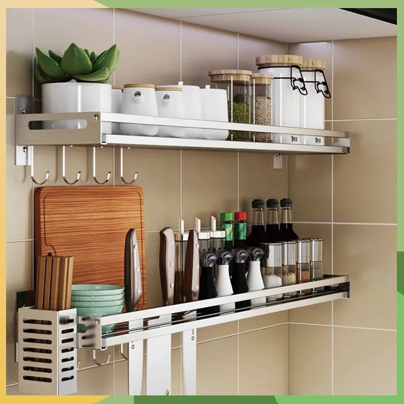 Estante de especias de montaje en pared, organizador de especias de cocina, estante de almacenamiento, estantes de acero inoxidable, soporte para