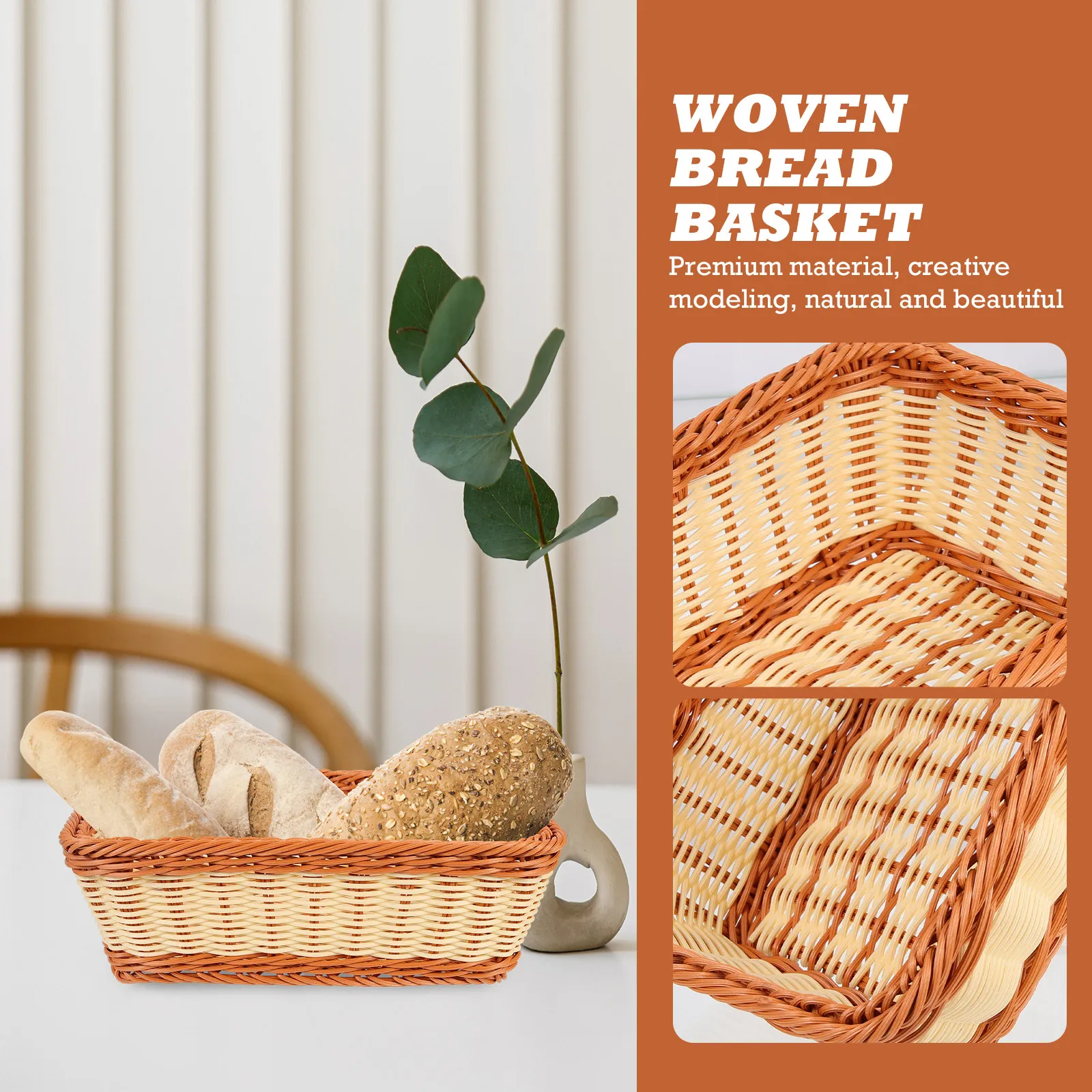 Sturdy Plastic Woven Basket Chic Bread Serving Fruit Storage Basket Tabletop Sundries Holder Creative Rustic Home Kitchen Decor