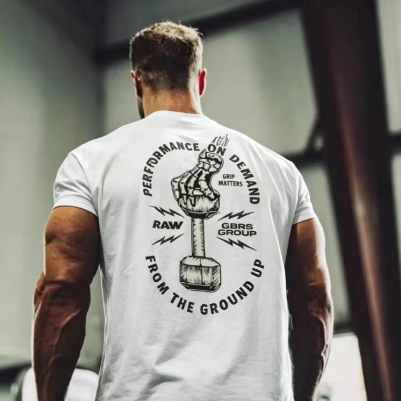 2026 Retro Fitness Back Print T-Shirt - Skull Hand-Holding Dumbbell Fitness Training Pattern Round Neck Short Sleeve Unisex