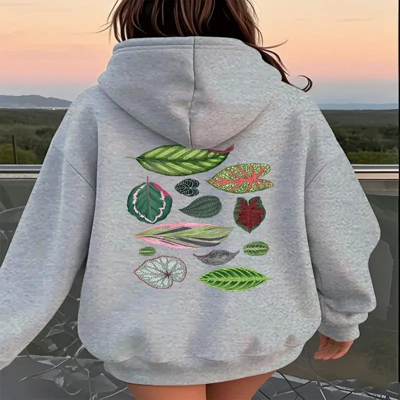 Womens Casual Graphic Print Hooded Sweatshirt Long Sleeve Pullover Adjustable Drawstring Hood Autumn Winter Season Comfort